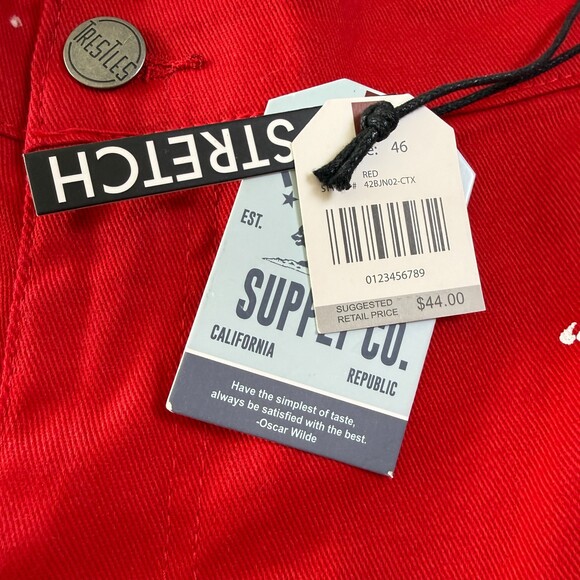 NWT Trestles Supply Co. Men's Red Jeans, Sz 46, Stretch, Motivational Text - Picture 10 of 15
